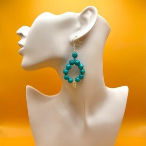 Handmade Natural Turquoise Oval Drop Earrings